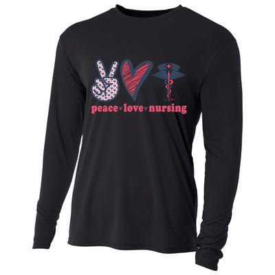 Peace Love Nursing Nurse Rn Pcw Heart Graphic Gift Cooling Performance Long Sleeve Crew
