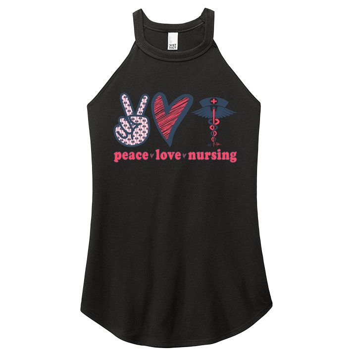 Peace Love Nursing Nurse Rn Pcw Heart Graphic Gift Women's Perfect Tri Rocker Tank
