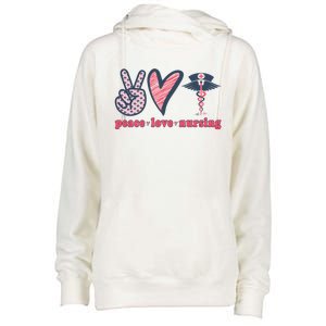 Peace Love Nursing Nurse Rn Pcw Heart Graphic Gift Womens Funnel Neck Pullover Hood