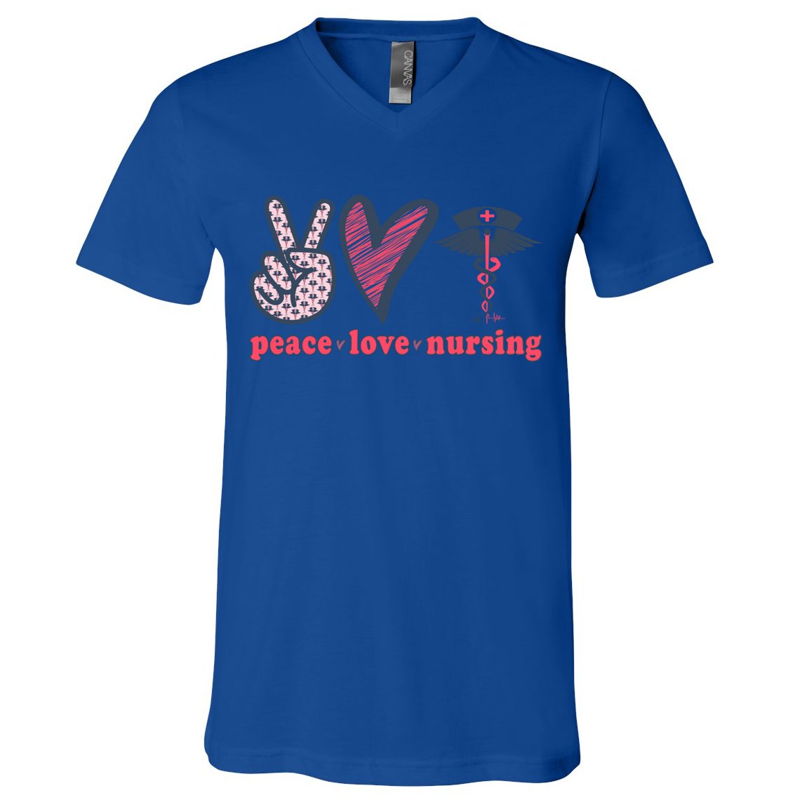 Peace Love Nursing Nurse Rn Pcw Heart Graphic Gift V-Neck T-Shirt