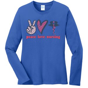 Peace Love Nursing Nurse Rn Pcw Heart Graphic Gift Ladies Long Sleeve Shirt