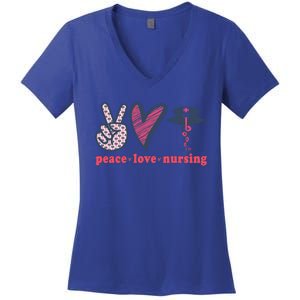 Peace Love Nursing Nurse Rn Pcw Heart Graphic Gift Women's V-Neck T-Shirt