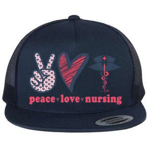 Peace Love Nursing Nurse Rn Pcw Heart Graphic Gift Flat Bill Trucker Hat