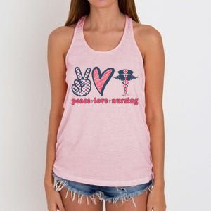 Peace Love Nursing Nurse Rn Pcw Heart Graphic Gift Women's Knotted Racerback Tank