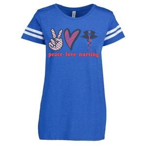 Peace Love Nursing Nurse Rn Pcw Heart Graphic Gift Enza Ladies Jersey Football T-Shirt