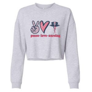 Peace Love Nursing Nurse Rn Pcw Heart Graphic Gift Cropped Pullover Crew