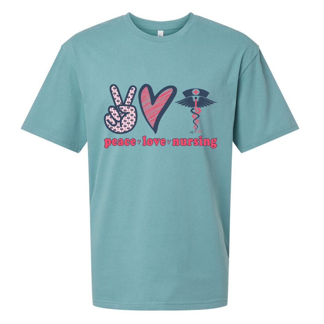Peace Love Nursing Nurse Rn Pcw Heart Graphic Gift Sueded Cloud Jersey T-Shirt