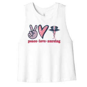 Peace Love Nursing Nurse Rn Pcw Heart Graphic Gift Women's Racerback Cropped Tank