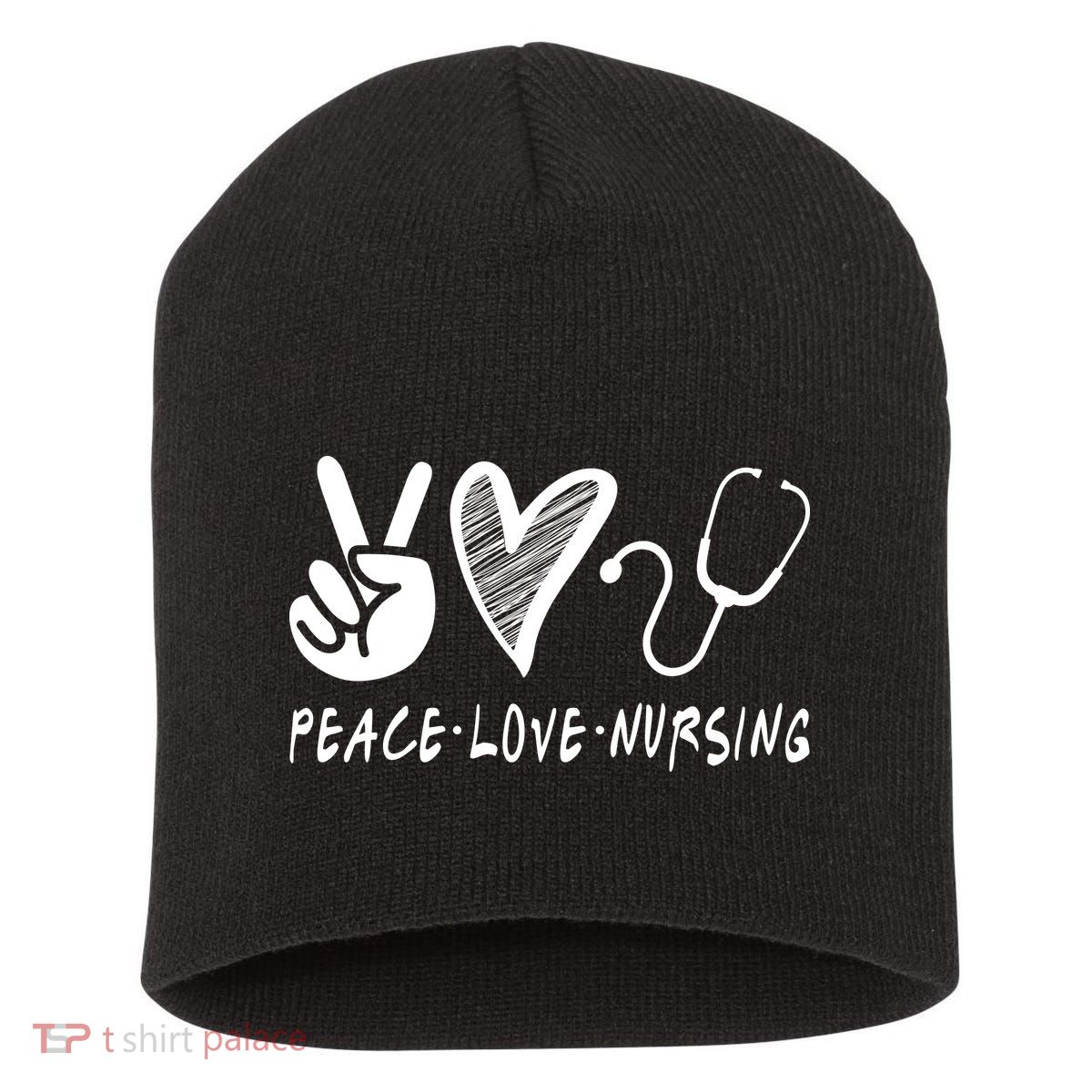 Peace Love Nursing Short Acrylic Beanie