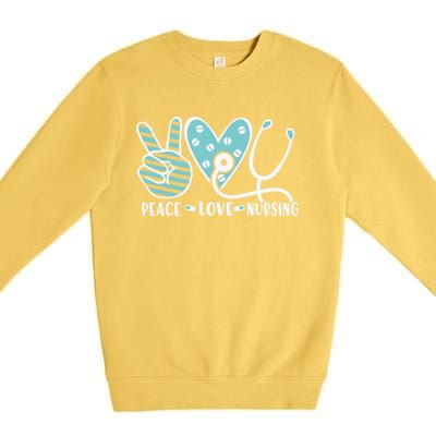 Peace Love Nursing Phonendoscope Heart Funny Nurse Medical Great Gift Premium Crewneck Sweatshirt