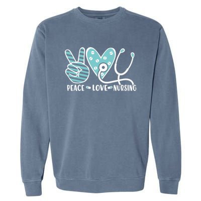 Peace Love Nursing Phonendoscope Heart Funny Nurse Medical Great Gift Garment-Dyed Sweatshirt