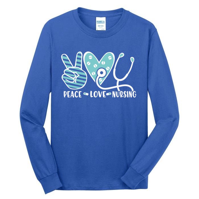 Peace Love Nursing Phonendoscope Heart Funny Nurse Medical Great Gift Tall Long Sleeve T-Shirt