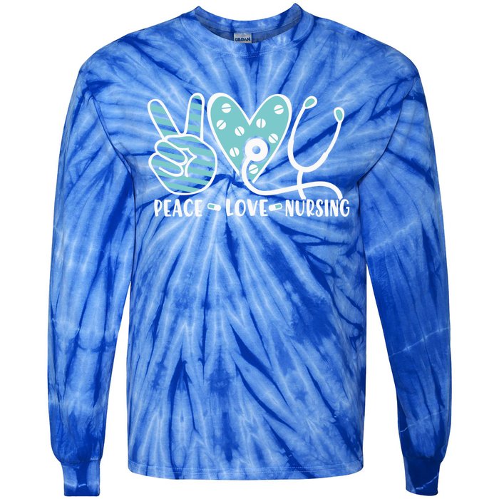 Peace Love Nursing Phonendoscope Heart Funny Nurse Medical Great Gift Tie-Dye Long Sleeve Shirt