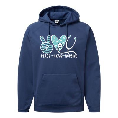 Peace Love Nursing Phonendoscope Heart Funny Nurse Medical Great Gift Performance Fleece Hoodie