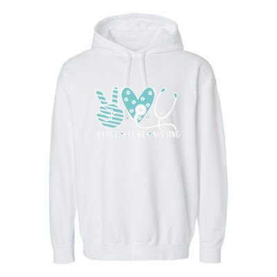 Peace Love Nursing Phonendoscope Heart Funny Nurse Medical Great Gift Garment-Dyed Fleece Hoodie