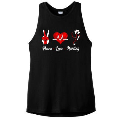 Peace Love Nursing Proud Nurse Front Liner Healthcare Worker Gift Ladies PosiCharge Tri-Blend Wicking Tank