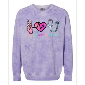 Peace Love Nursing Meaningful Gift Colorblast Crewneck Sweatshirt