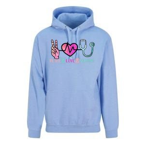 Peace Love Nursing Meaningful Gift Unisex Surf Hoodie