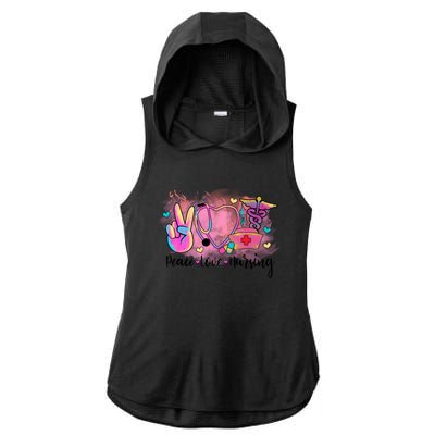 Peace Love Nursing Retro Vibe Gift Ladies PosiCharge Tri-Blend Wicking Draft Hoodie Tank