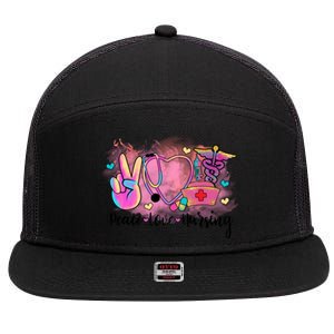 Peace Love Nursing Retro Vibe Gift 7 Panel Mesh Trucker Snapback Hat