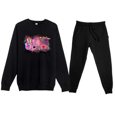 Peace Love Nursing Retro Vibe Gift Premium Crewneck Sweatsuit Set