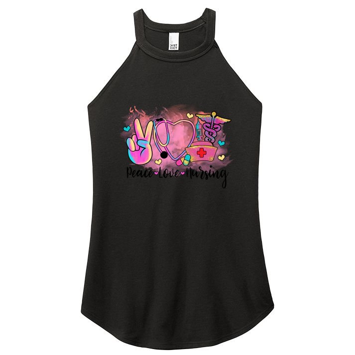 Peace Love Nursing Retro Vibe Gift Women's Perfect Tri Rocker Tank