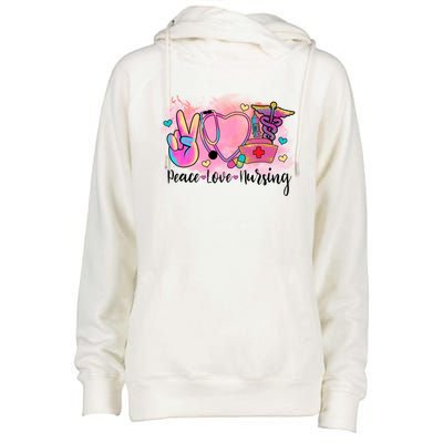 Peace Love Nursing Retro Vibe Gift Womens Funnel Neck Pullover Hood