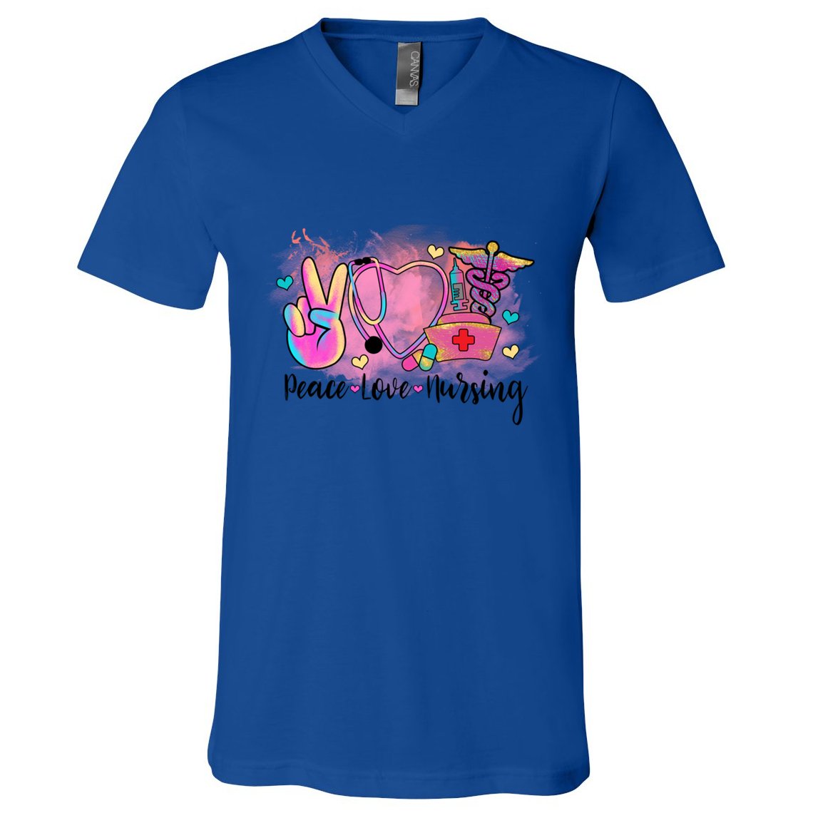 Peace Love Nursing Retro Vibe Gift V-Neck T-Shirt