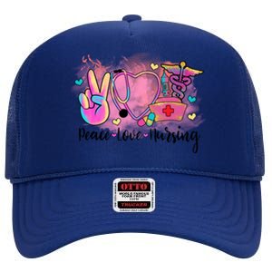 Peace Love Nursing Retro Vibe Gift High Crown Mesh Back Trucker Hat