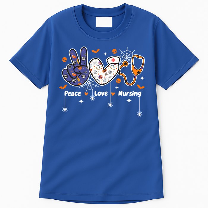 Peace Love Nursing Stethoscope Nurse Life Halloween Costume Gift Tall T-Shirt