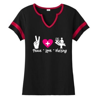 Peace Love Nursing Student School Healthcare Nurse Week Lvn Gift Ladies Halftime Notch Neck Tee