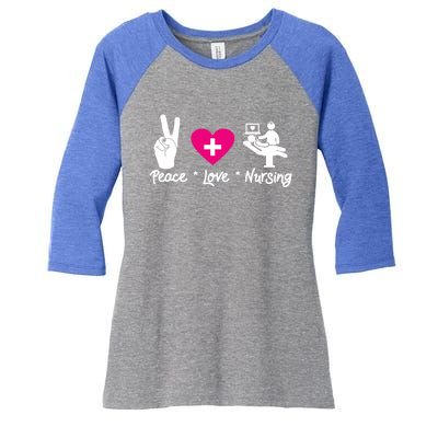 Peace Love Nursing Student School Healthcare Nurse Week Lvn Gift Women's Tri-Blend 3/4-Sleeve Raglan Shirt