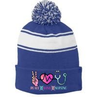 Peace Love Nursing Gift Stripe Pom Pom Beanie