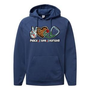 Peace Love Nursing Meaningful Gift Performance Fleece Hoodie