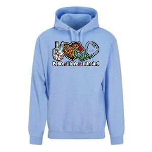 Peace Love Nursing Meaningful Gift Unisex Surf Hoodie