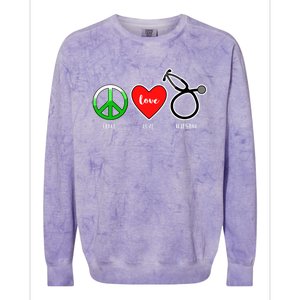 Peace Love Nursing Gift Colorblast Crewneck Sweatshirt