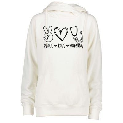 Peace Love Nursing Nurse Appreciation Nursing Gift Womens Funnel Neck Pullover Hood