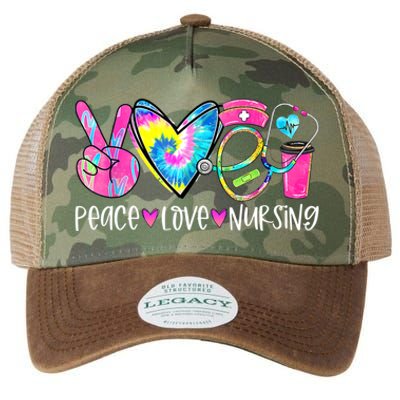 Peace Love Nursing Colorful Cute Nurse Gift Legacy Tie Dye Trucker Hat