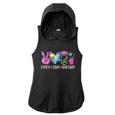 Peace Love Nursing Colorful Cute Nurse Gift Ladies PosiCharge Tri-Blend Wicking Draft Hoodie Tank