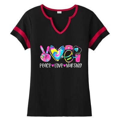 Peace Love Nursing Colorful Cute Nurse Gift Ladies Halftime Notch Neck Tee