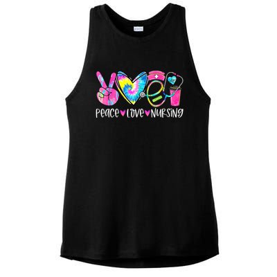 Peace Love Nursing Colorful Cute Nurse Gift Ladies PosiCharge Tri-Blend Wicking Tank