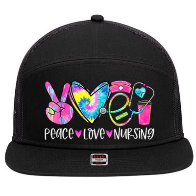 Peace Love Nursing Colorful Cute Nurse Gift 7 Panel Mesh Trucker Snapback Hat