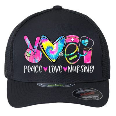 Peace Love Nursing Colorful Cute Nurse Gift Flexfit Unipanel Trucker Cap