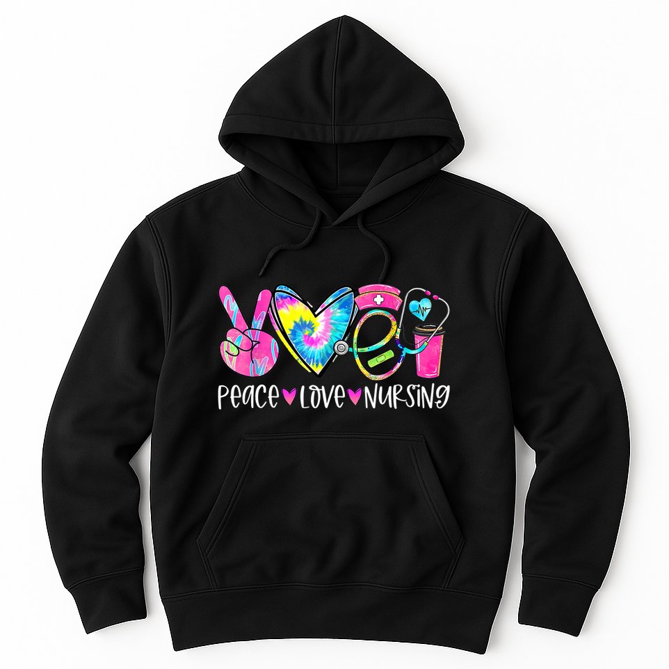 Peace Love Nursing Colorful Cute Nurse Gift Hoodie