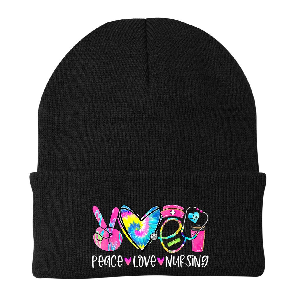 Peace Love Nursing Colorful Cute Nurse Gift Beanie