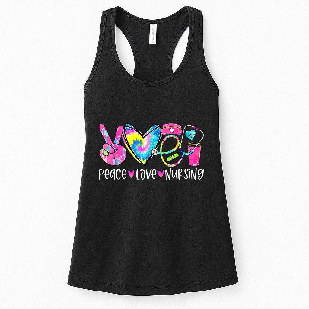 Peace Love Nursing Colorful Cute Nurse Gift Womens Tank Top