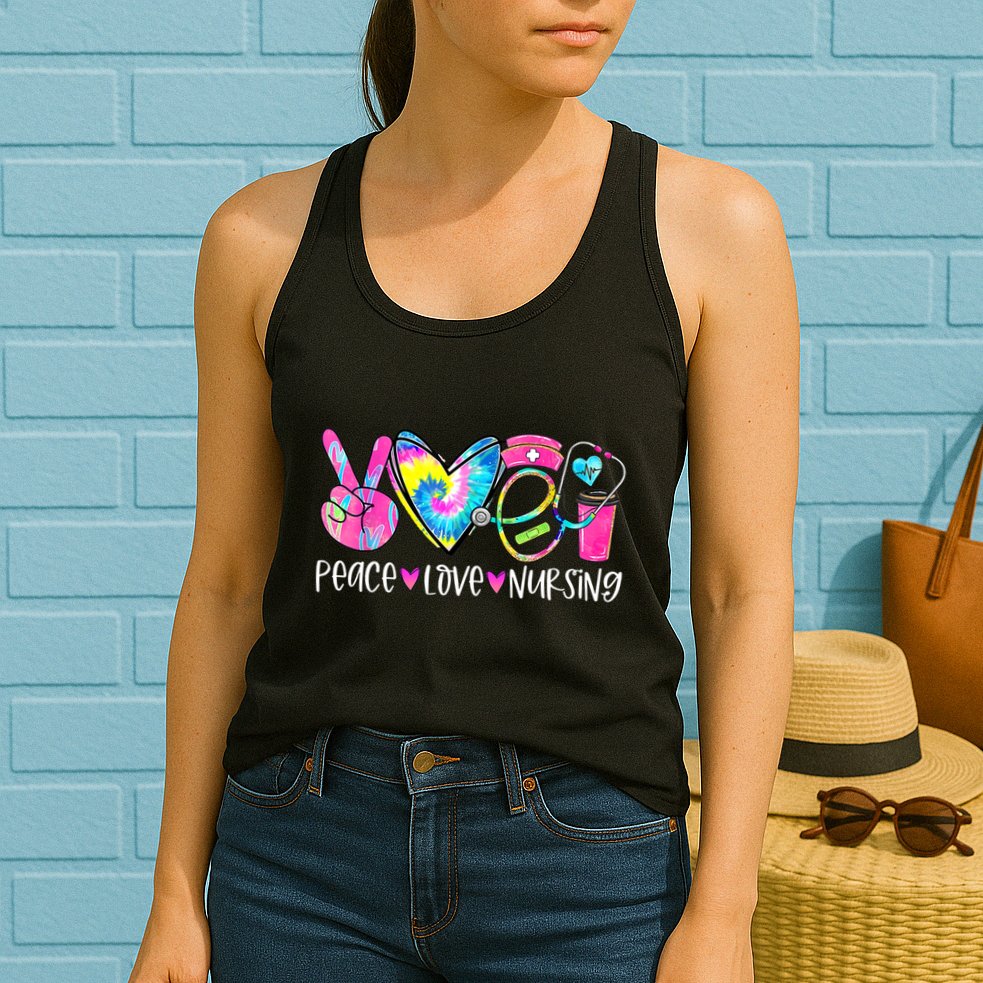 Peace Love Nursing Colorful Cute Nurse Gift Womens Tank Top