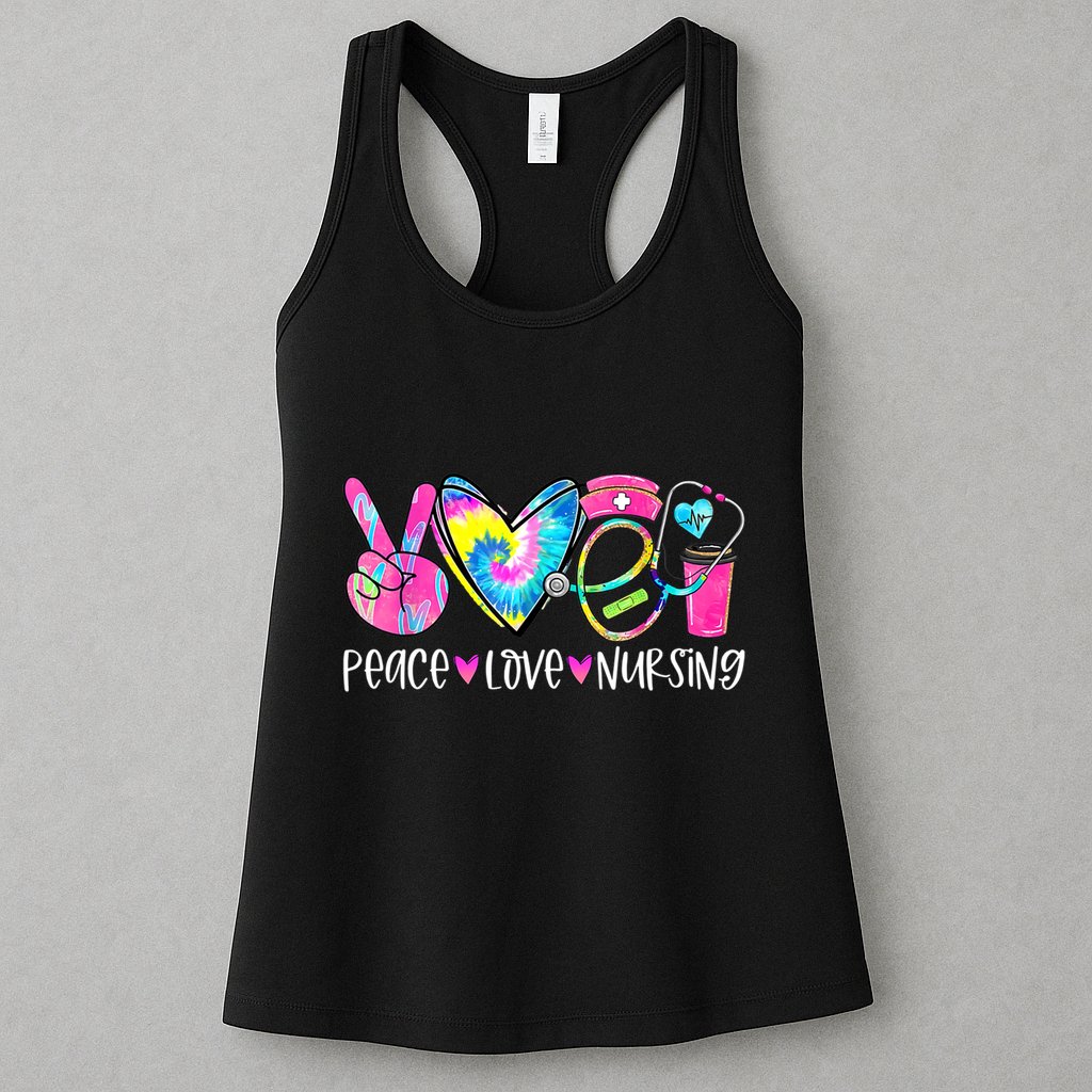 Peace Love Nursing Colorful Cute Nurse Gift Womens Tank Top