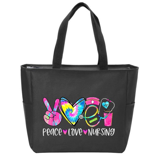 Peace Love Nursing Colorful Cute Nurse Gift Zip Tote Bag
