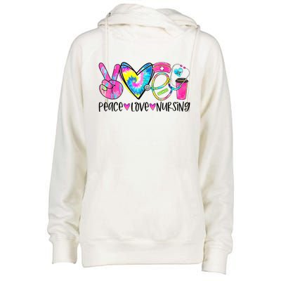 Peace Love Nursing Colorful Cute Nurse Gift Womens Funnel Neck Pullover Hood